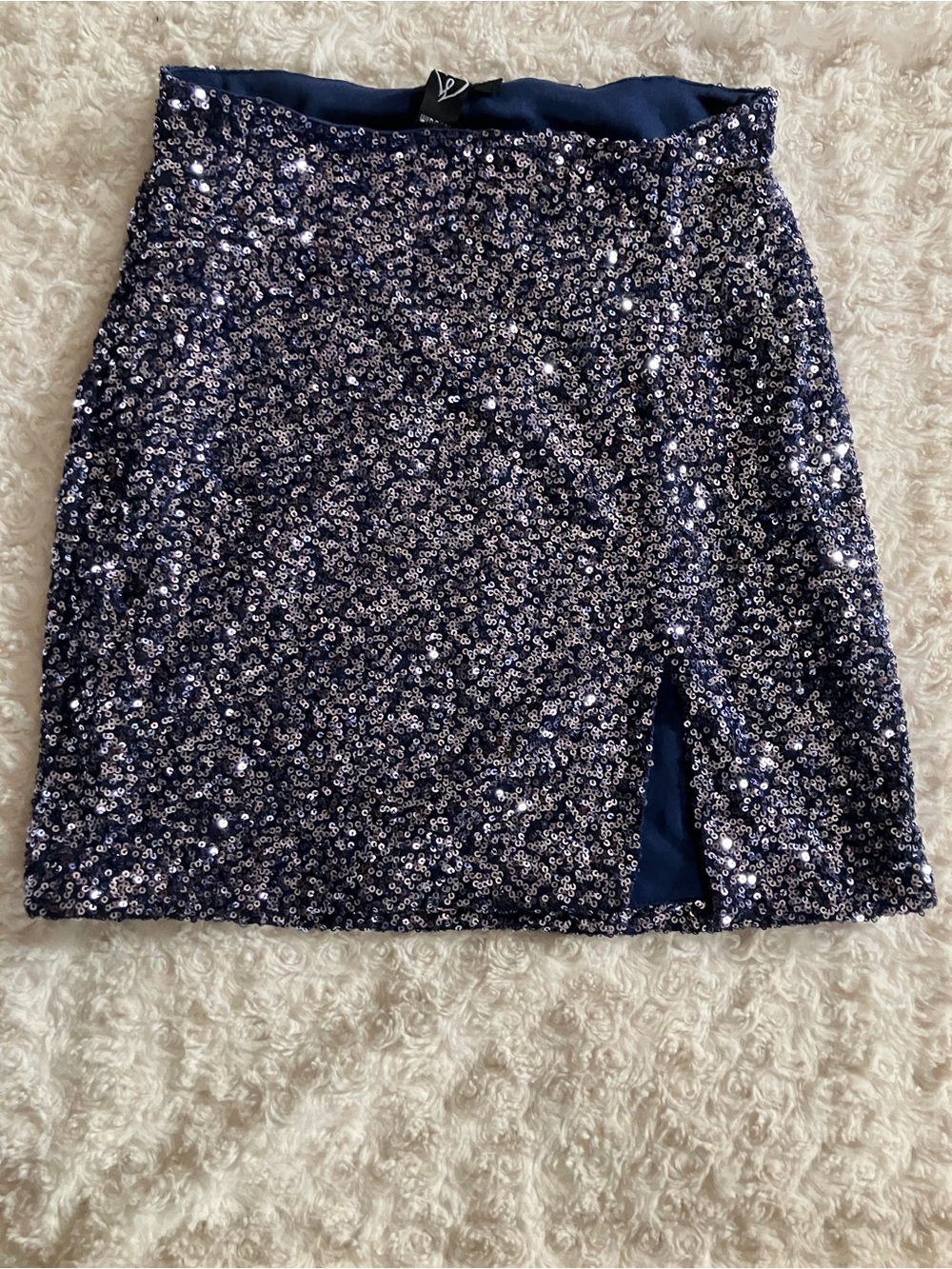 Windsor Navy Sequin Mini Skirt with Side Slit
